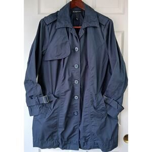 INC Navy Trench Coat 1X raincoat button up with belt cuff shoulder decor cotton
